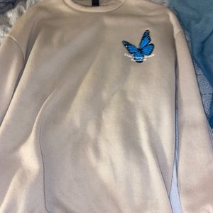 Butterfly Sweatshirt, Size: Small, Color:Tan Material: Soft/Cozy
